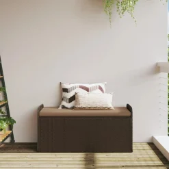 Mobilier De Jardin-vidaXL Banc de rangement et coussin 115x51x52 cm résine tressée Marron