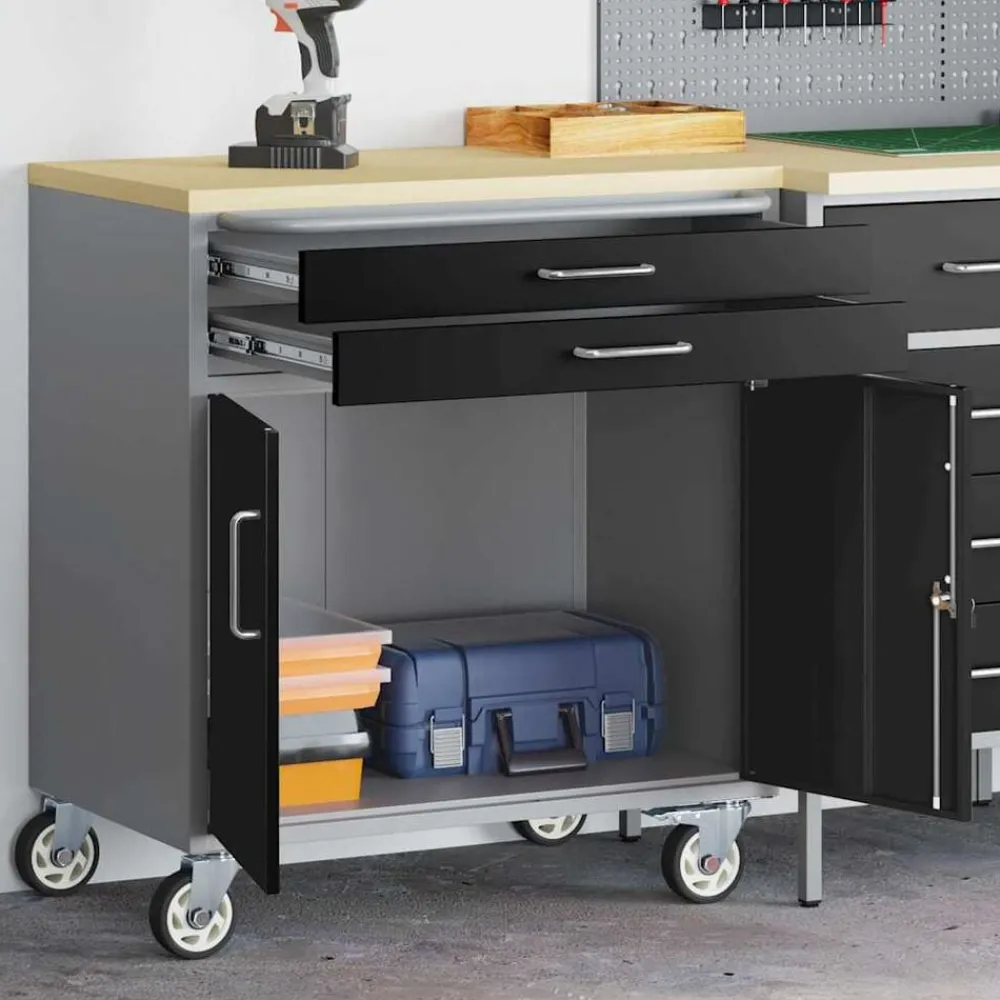 Accessoires De Quincaillerie-vidaXL Banc de travail avec tiroir et gris 75 x 45 x 85 cm Noir