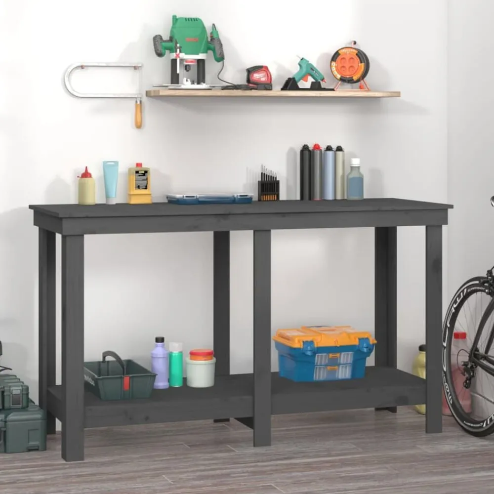 Accessoires De Quincaillerie-vidaXL Banc de travail 140x50x80 cm Bois de pin massif Gris