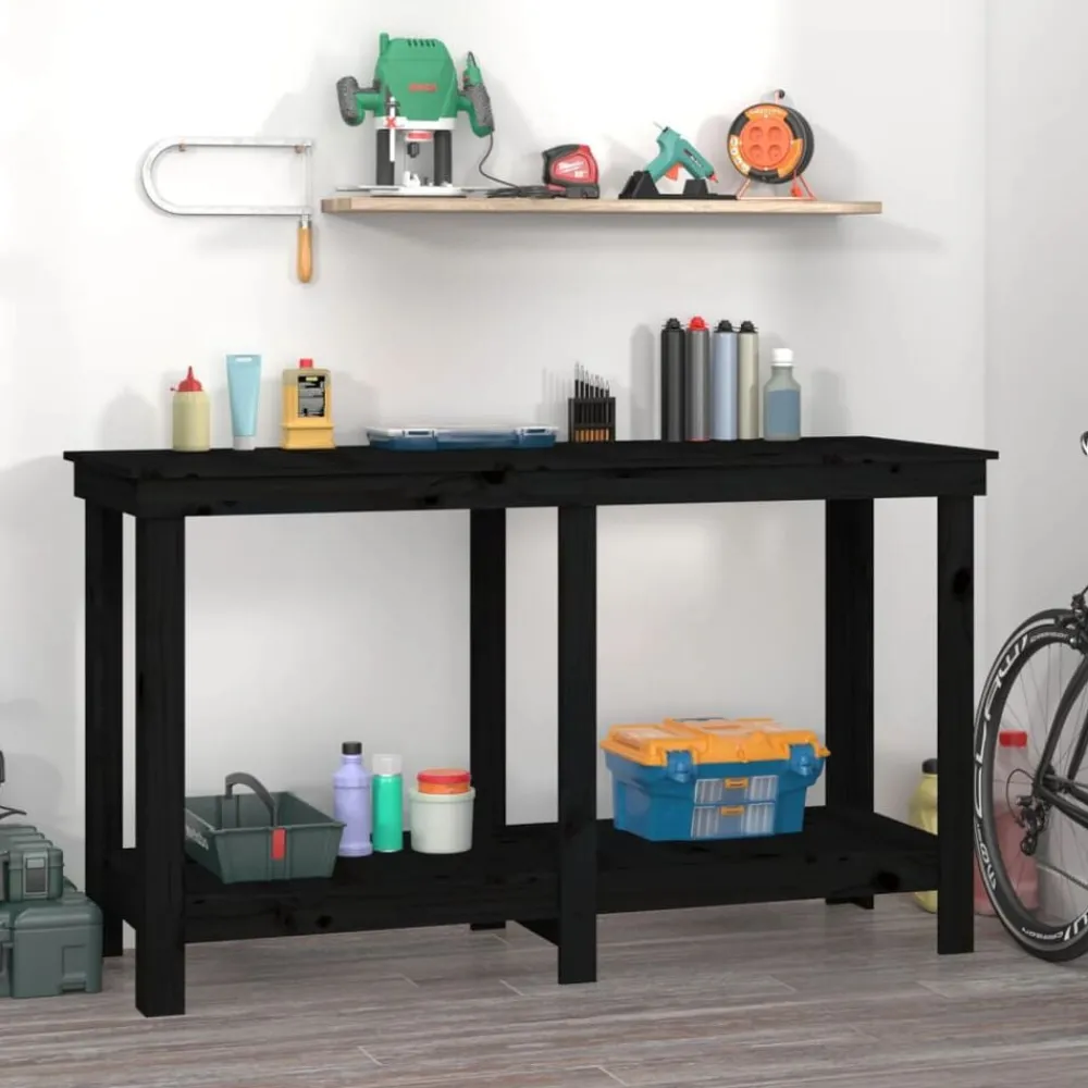 Accessoires De Quincaillerie-vidaXL Banc de travail 140x50x80 cm Bois de pin massif Noir