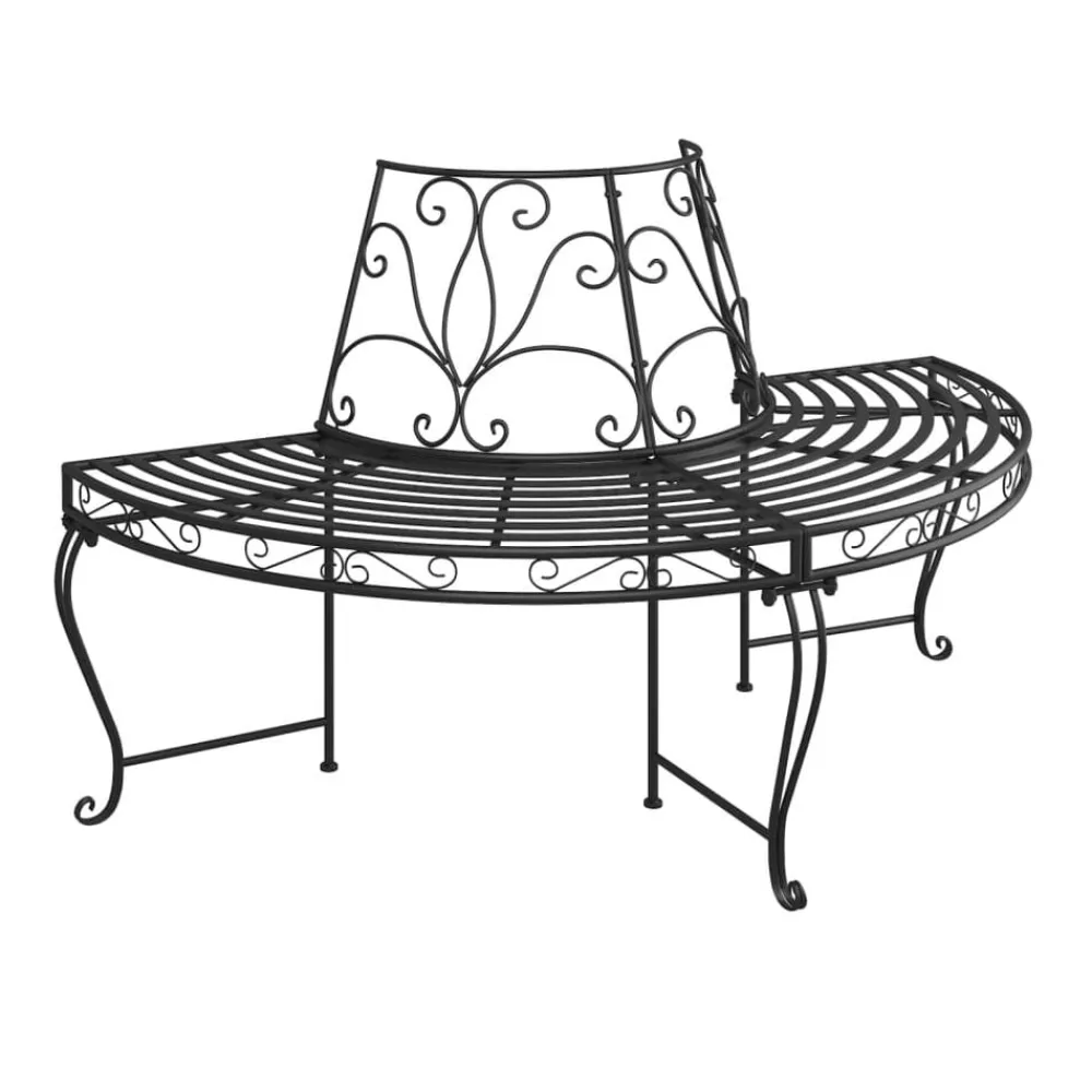 Mobilier De Jardin-vidaXL Banc demi-circulaire tour d'arbre Ø160 cm Noir Acier
