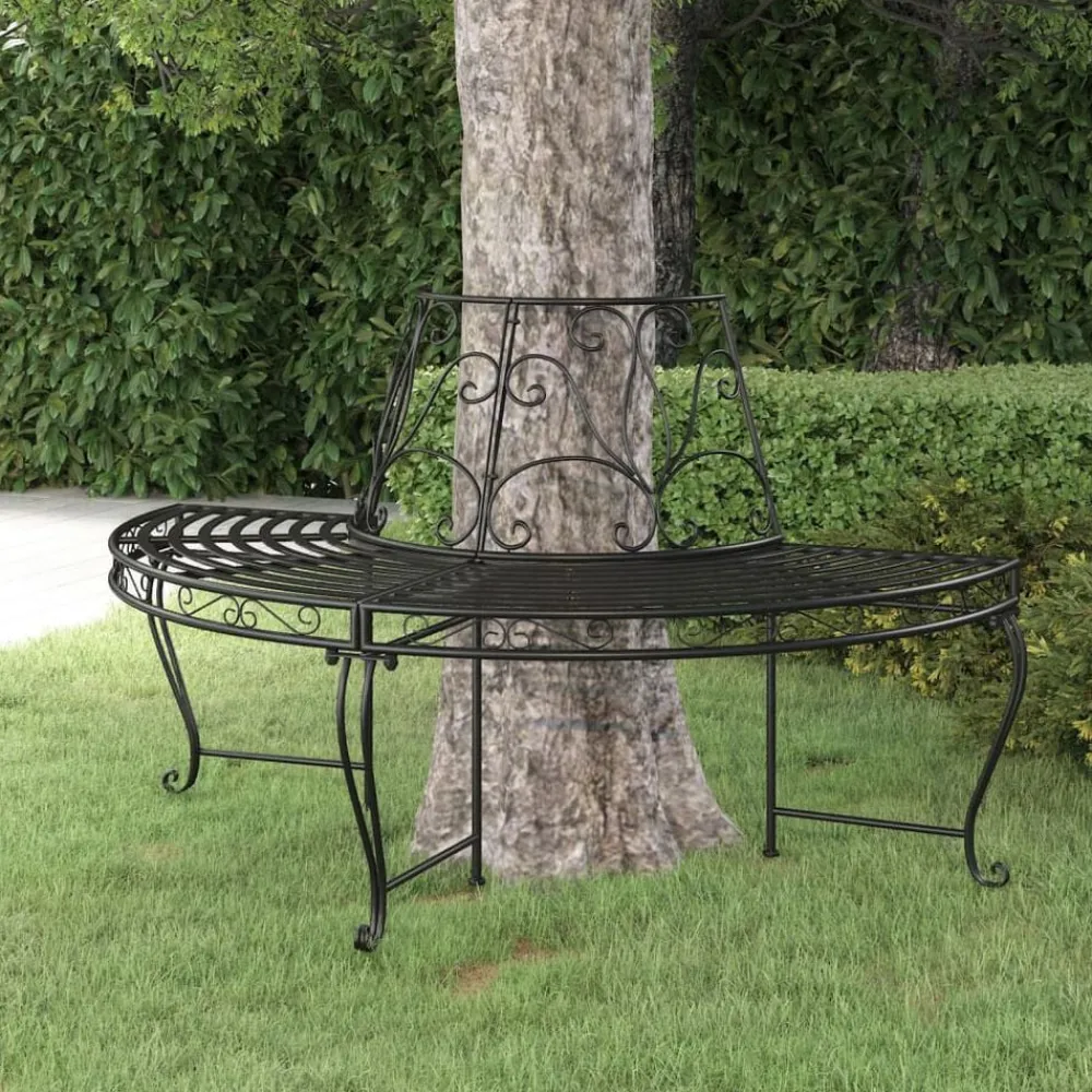 Mobilier De Jardin-vidaXL Banc demi-circulaire tour d'arbre Ø160 cm Noir Acier
