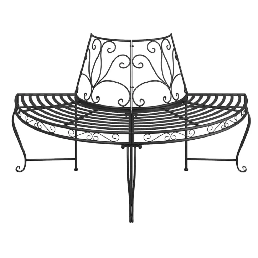 Mobilier De Jardin-vidaXL Banc demi-circulaire tour d'arbre Ø160 cm Noir Acier