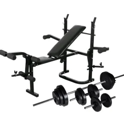 Entraînement & Fitness-vidaXL Banc d'entraînement avec support de poids jeu d'haltères 30,5kg