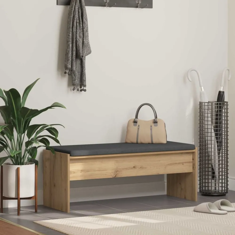 Bancs-vidaXL Banc d'entrée avec coussin Chêne artisanal 103 x 38 x 40 cm chêne artisanal