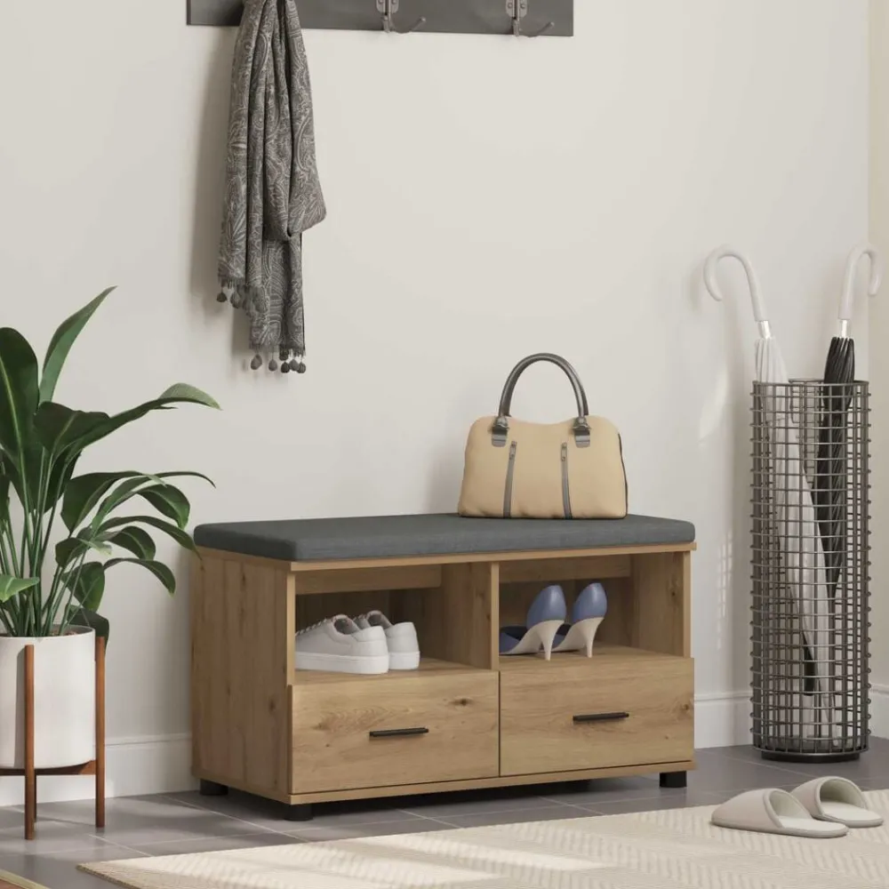 Bancs-vidaXL Banc d'entrée avec coussin Chêne Artisanal 80 x 38 x 46 cm chêne artisanal