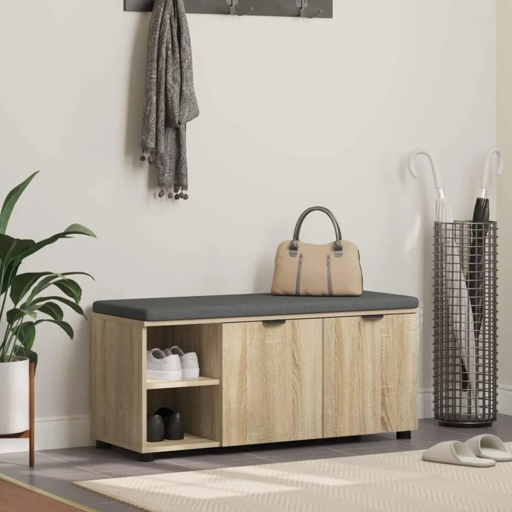 Bancs-vidaXL Banc d'entrée avec coussin Chêne Sonoma 100 x 38 x 46 cm Chêne sonoma