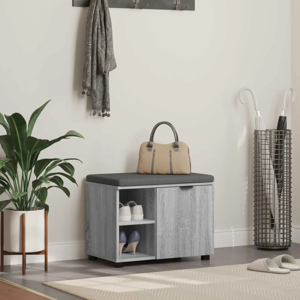 vidaXL Banc d'entrée avec coussin Gris Sonoma 60 x 38 x 46 cm