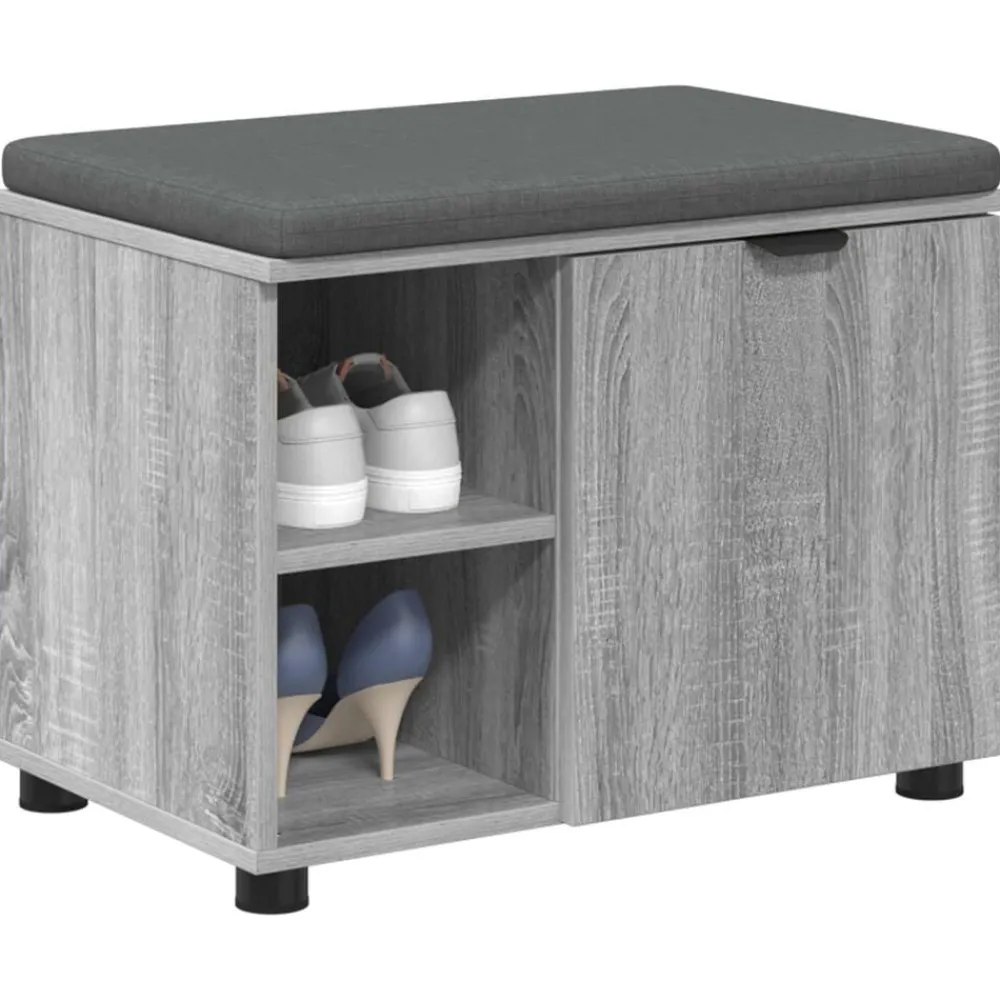 vidaXL Banc d'entrée avec coussin Gris Sonoma 60 x 38 x 46 cm