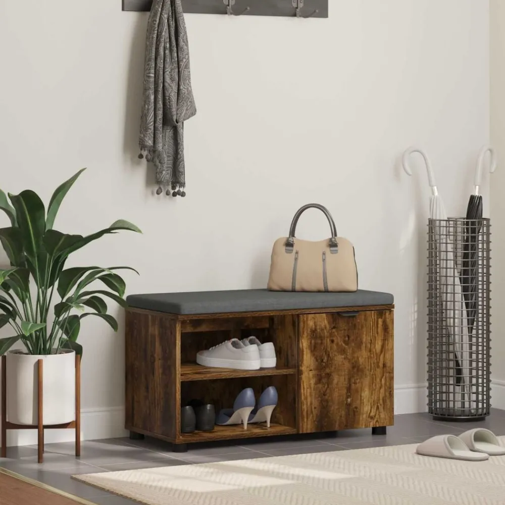 Bancs-vidaXL Banc d'entrée avec coussin Chêne Fumé 80 x 38 x 46 cm Chêne fumé