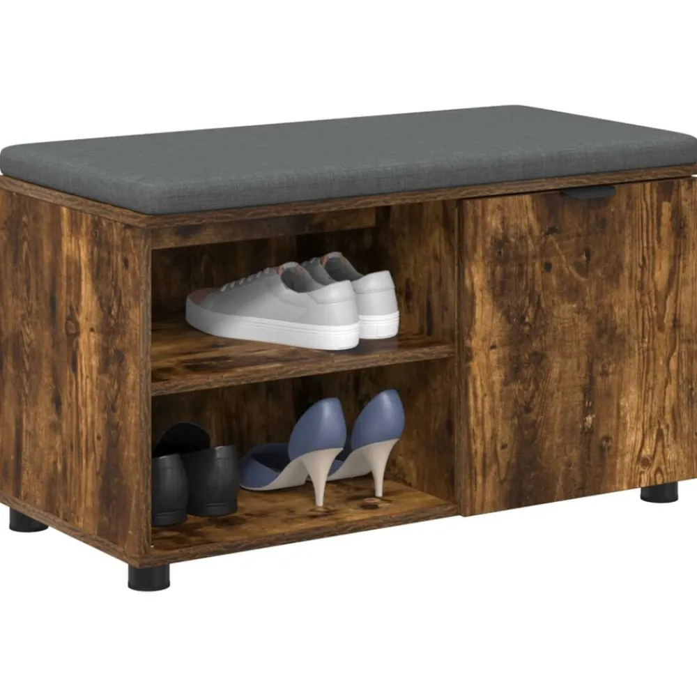 Bancs-vidaXL Banc d'entrée avec coussin Chêne Fumé 80 x 38 x 46 cm Chêne fumé