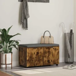 Bancs-vidaXL Banc d'entrée avec coussin Chêne Fumé 80 x 38 x 46 cm Ch&ecirc;ne fumé