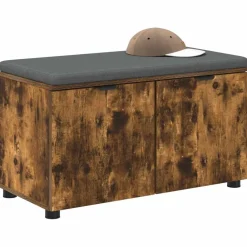 Bancs-vidaXL Banc d'entrée avec coussin Chêne Fumé 80 x 38 x 46 cm Ch&ecirc;ne fumé