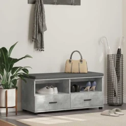 Bancs-vidaXL Banc d'entrée avec coussin 100 x 38 x 46 cm Gris béton