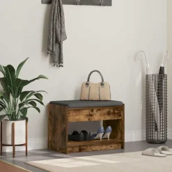 vidaXL Banc d'entrée avec coussin Chêne Fumé 63 x 38 x 45 cm