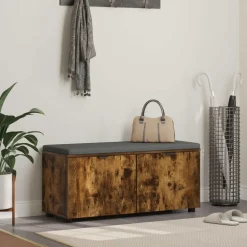 Bancs-vidaXL Banc d'entrée avec coussin Chêne Fumé 100 x 38 x 46 cm Ch&ecirc;ne fumé