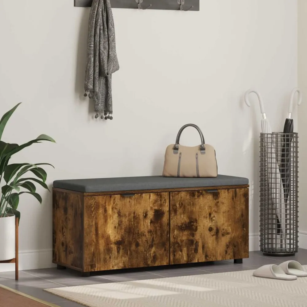 Bancs-vidaXL Banc d'entrée avec coussin Chêne Fumé 100 x 38 x 46 cm Chêne fumé