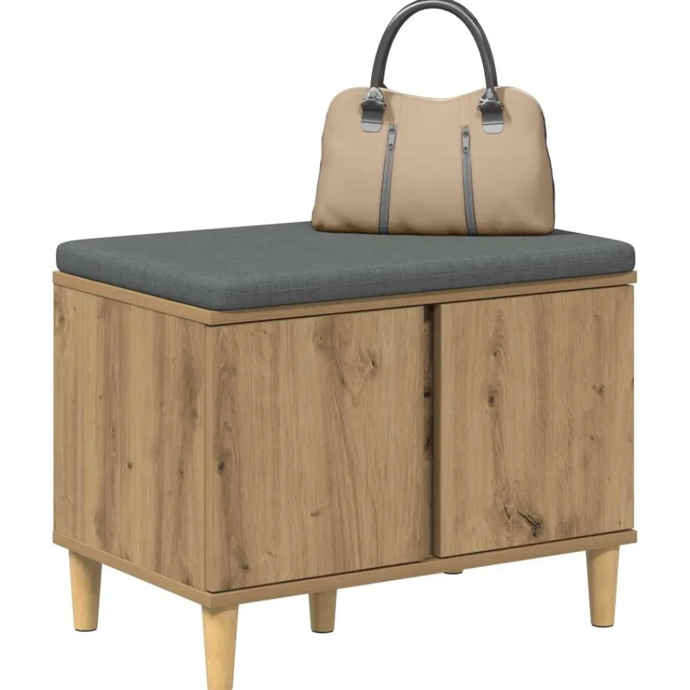 Bancs-vidaXL Banc d'entrée avec coussin Chêne Artisanal 60 x 38 x 46 cm chêne artisanal