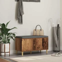 Bancs-vidaXL Banc d'entrée avec coussin 80 x 38 x 46 cm Bois ancien