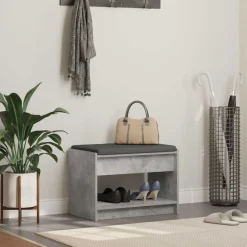 Bancs-vidaXL Banc d'entrée avec coussin Gris Béton 63 x 38 x 45 cm
