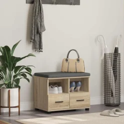 Bancs-vidaXL Banc d'entrée avec coussin Chêne Sonoma 60 x 38 x 46 cm Ch&ecirc;ne sonoma