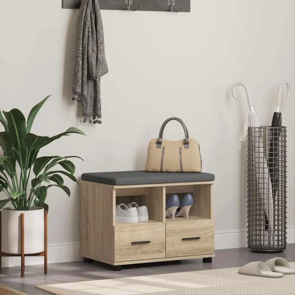 Bancs-vidaXL Banc d'entrée avec coussin Chêne Sonoma 60 x 38 x 46 cm Chêne sonoma