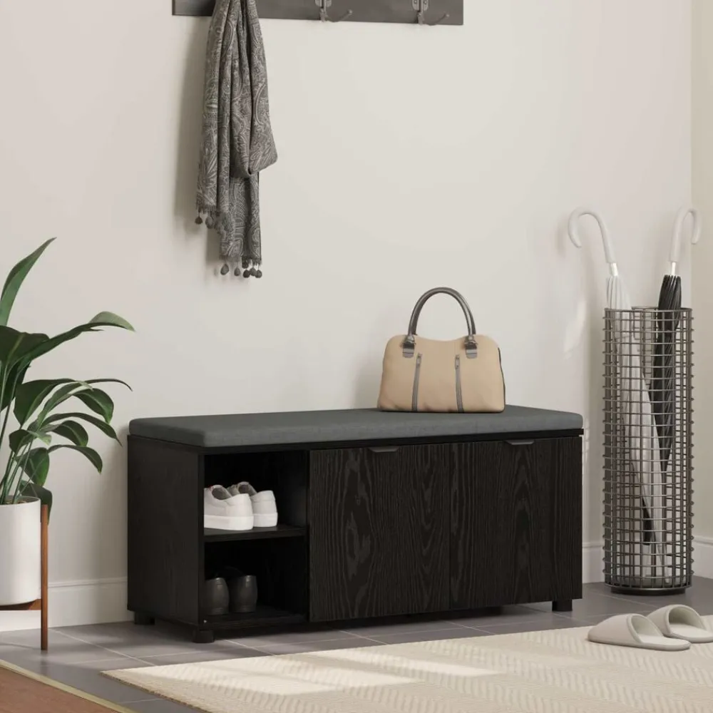 vidaXL Banc d'entrée avec coussin Chêne Noir 100 x 38 x 46 cm