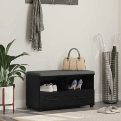 vidaXL Banc d'entrée avec coussin Chêne Noir 80 x 38 x 46 cm
