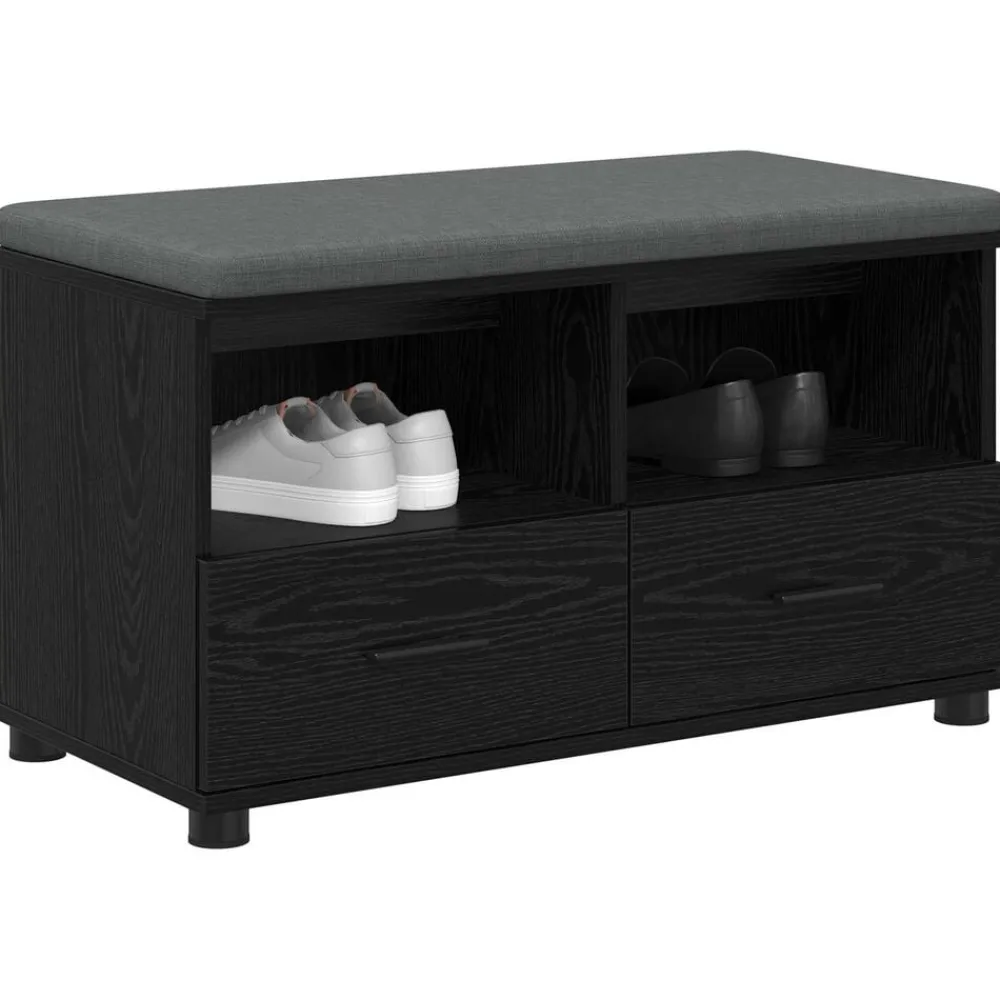 vidaXL Banc d'entrée avec coussin Chêne Noir 80 x 38 x 46 cm