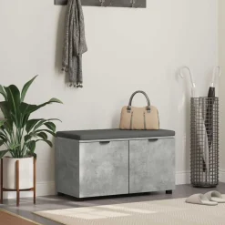 Bancs-vidaXL Banc d'entrée avec coussin 80 x 38 x 46 cm Gris béton