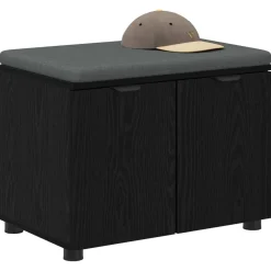 vidaXL Banc d'entrée avec coussin Chêne Noir 60 x 38 x 46 cm