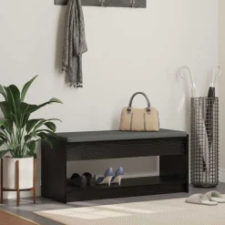 Bancs-vidaXL Banc d'entrée avec coussin Chêne Noir 103 x 38 x 45 cm Ch&ecirc;ne noir