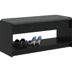 Bancs-vidaXL Banc d'entrée avec coussin Chêne Noir 103 x 38 x 45 cm Chêne noir