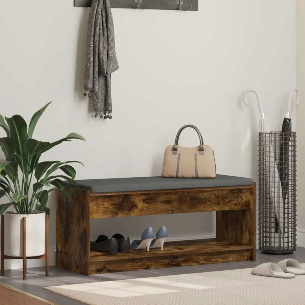 Bancs-vidaXL Banc d'entrée avec coussin Chêne Fumé 103 x 38 x 45 cm Chêne fumé