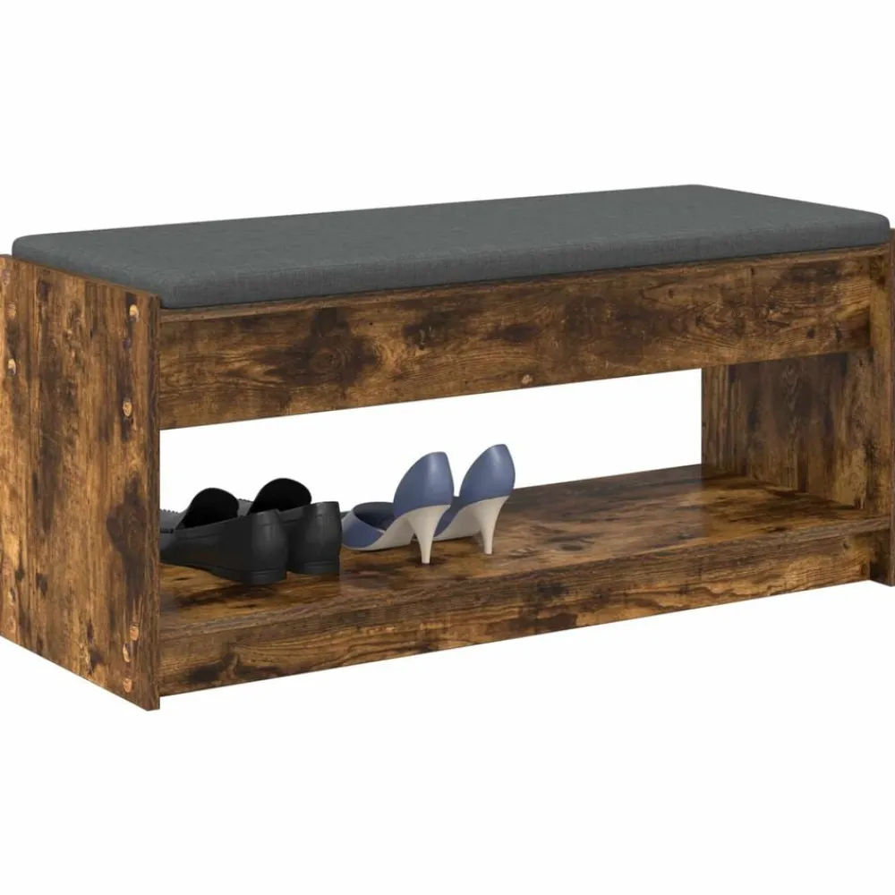 Bancs-vidaXL Banc d'entrée avec coussin Chêne Fumé 103 x 38 x 45 cm Chêne fumé