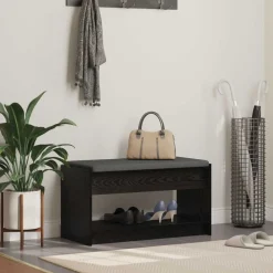 vidaXL Banc d'entrée avec coussin Chêne Noir 83 x 38 x 45 cm
