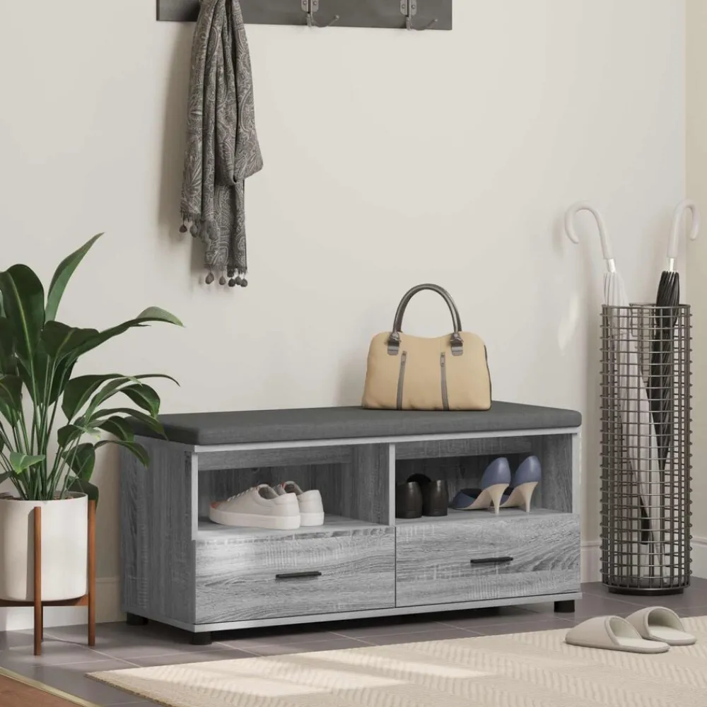vidaXL Banc d'entrée avec coussin Gris Sonoma 100 x 38 x 46 cm