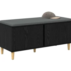 vidaXL Banc d'entrée avec coussin Chêne Noir 100 x 38 x 46 cm