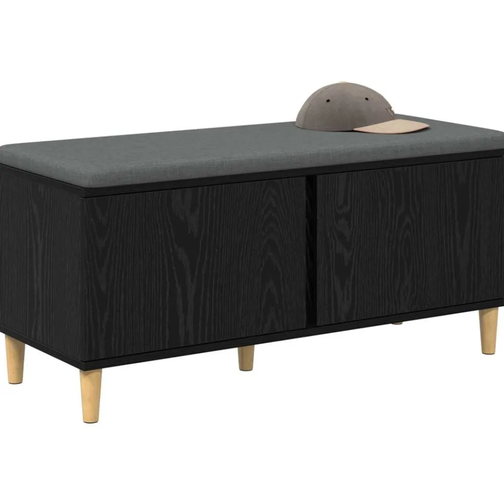 vidaXL Banc d'entrée avec coussin Chêne Noir 100 x 38 x 46 cm