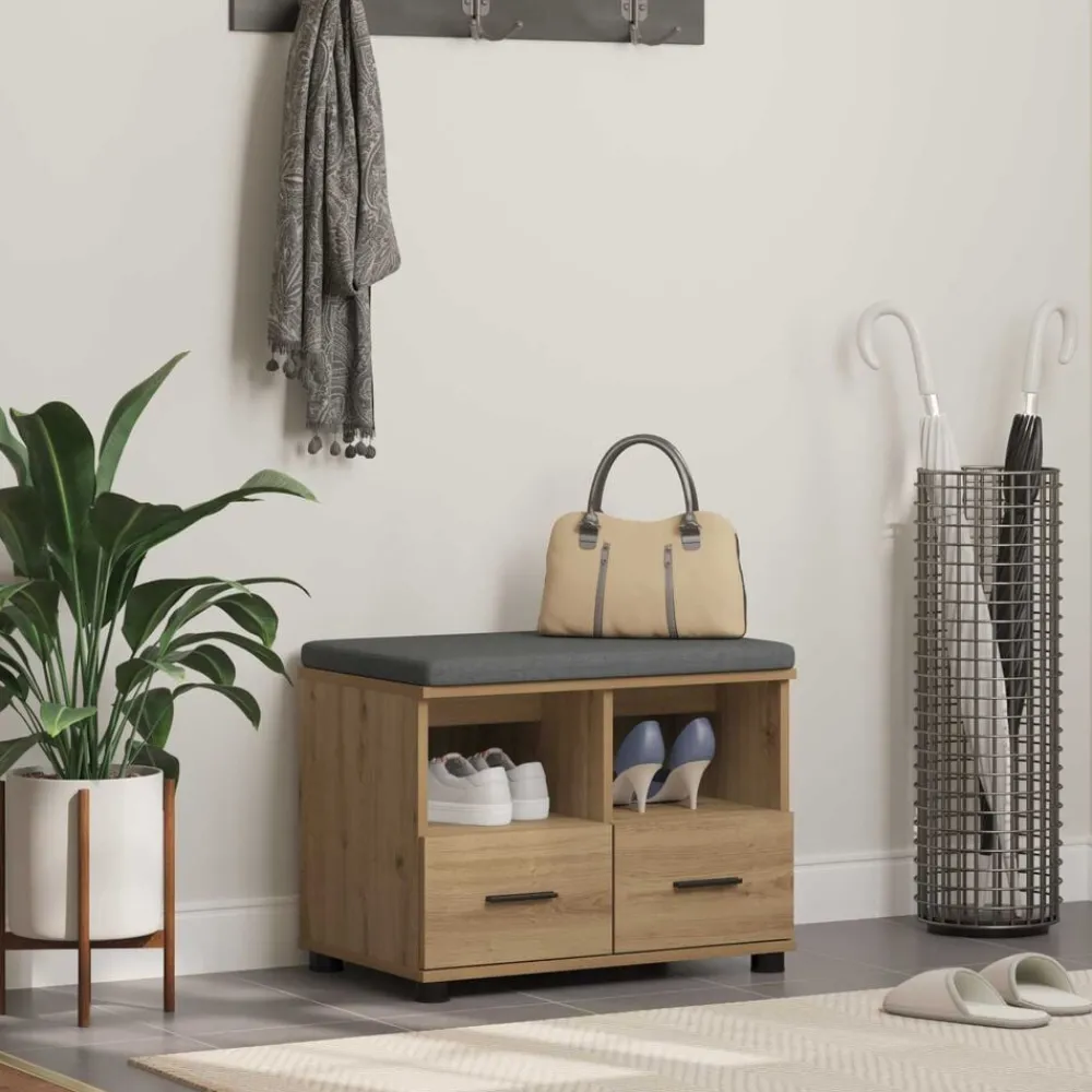 Bancs-vidaXL Banc d'entrée avec coussin Chêne Artisanal 60 x 38 x 46 cm chêne artisanal