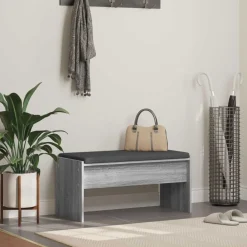 vidaXL Banc d'entrée avec coussin Gris Sonoma 83 x 38 x 40 cm