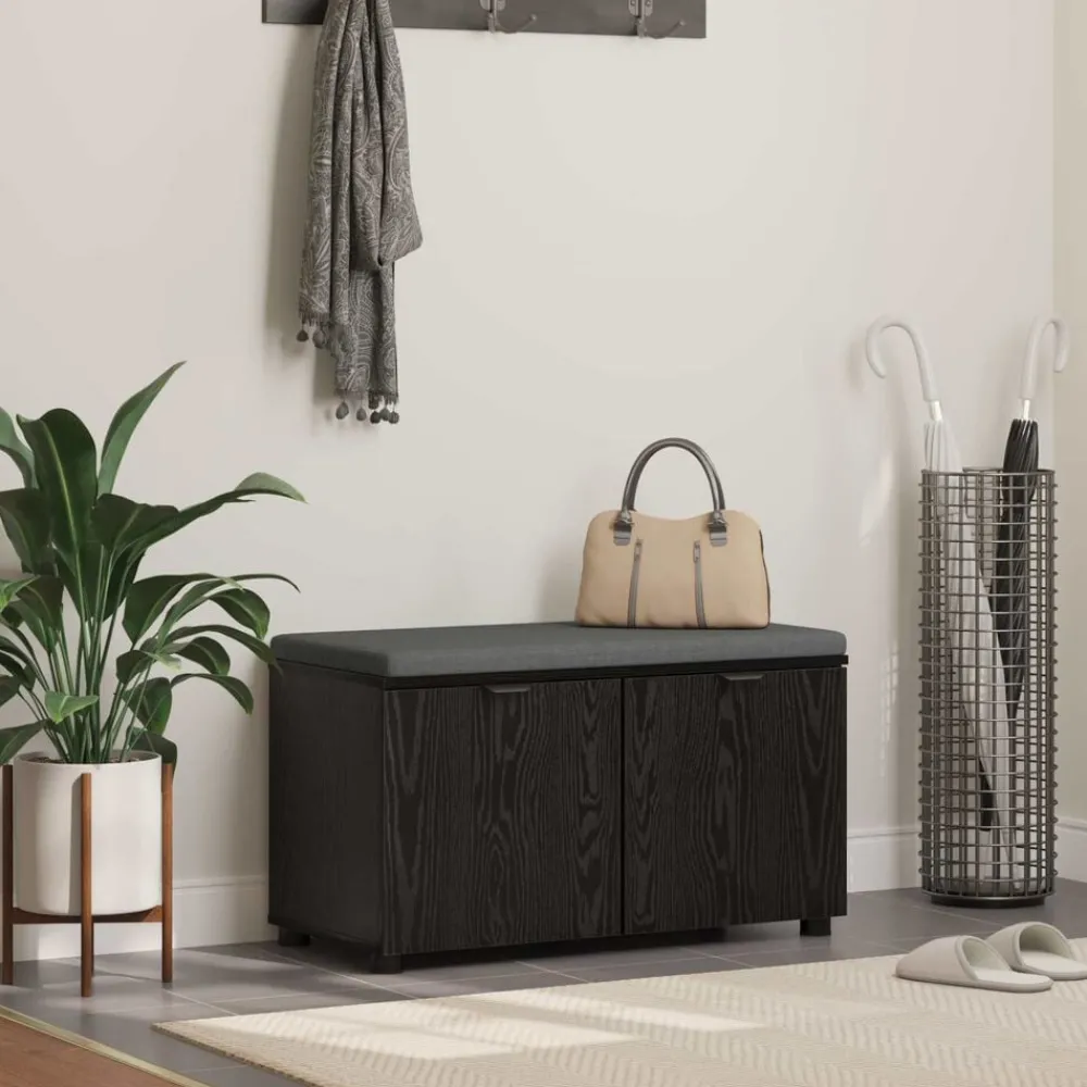 Bancs-vidaXL Banc d'entrée avec coussin Chêne Noir 80 x 38 x 46 cm Chêne noir