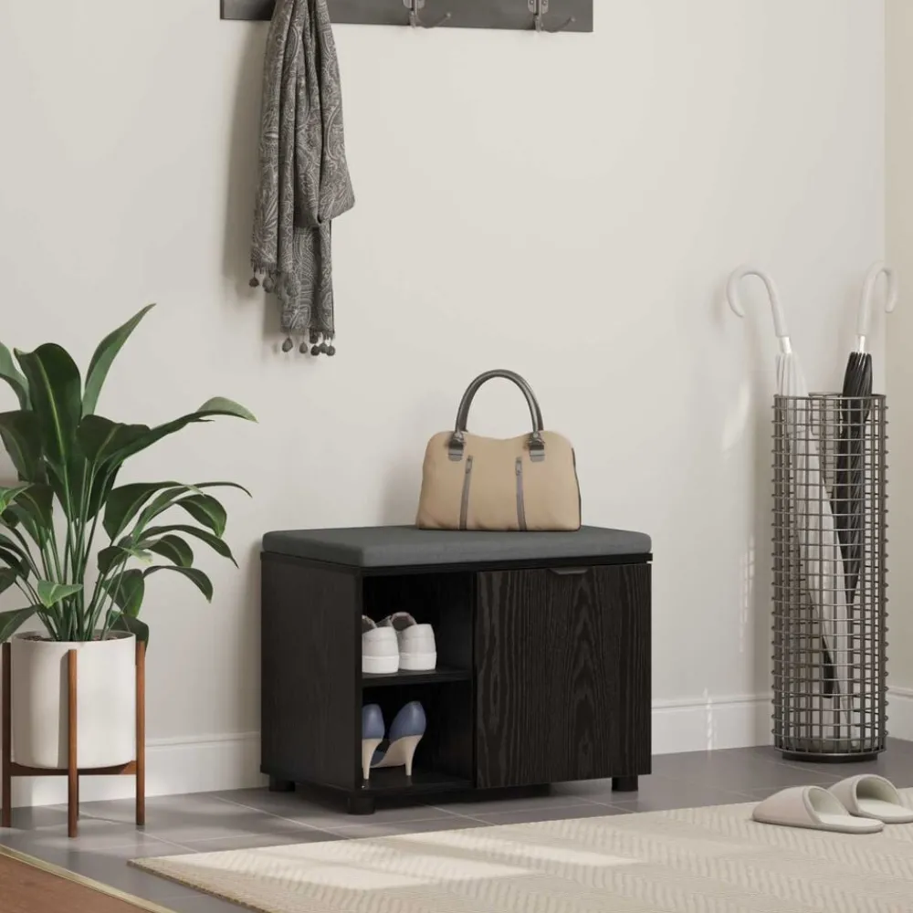 Bancs-vidaXL Banc d'entrée avec coussin Chêne Noir 60 x 38 x 46 cm Chêne noir