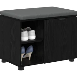 Bancs-vidaXL Banc d'entrée avec coussin Chêne Noir 60 x 38 x 46 cm Chêne noir