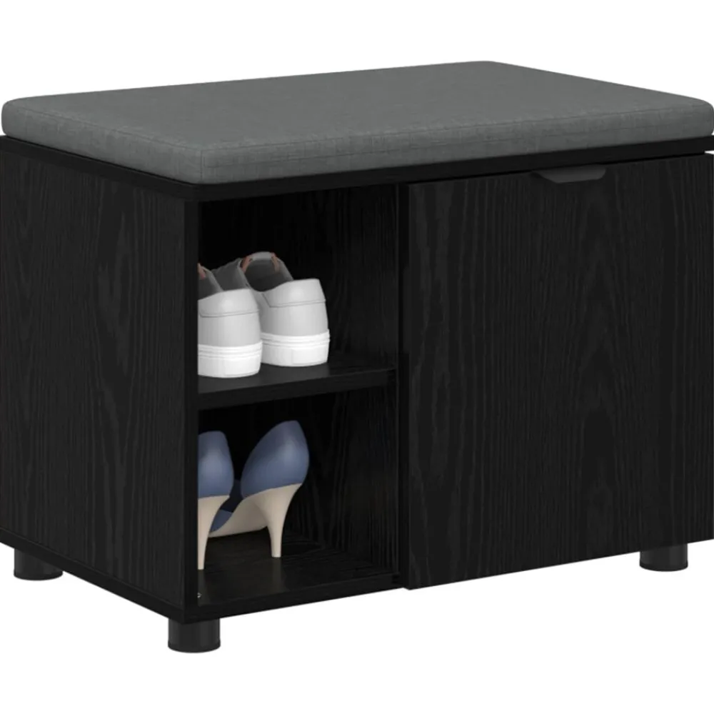 Bancs-vidaXL Banc d'entrée avec coussin Chêne Noir 60 x 38 x 46 cm Chêne noir