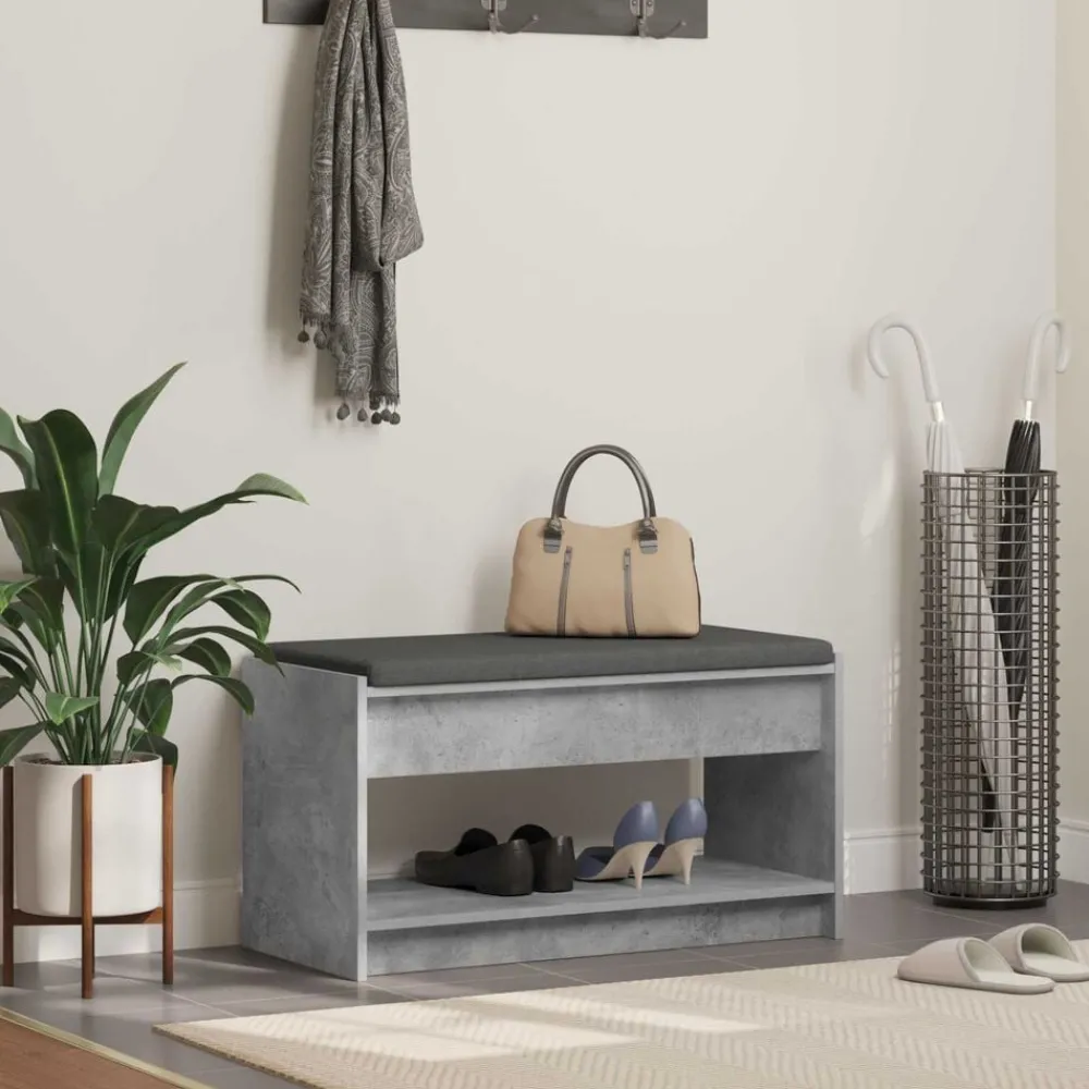 vidaXL Banc d'entrée avec coussin Gris Béton 83 x 38 x 45 cm