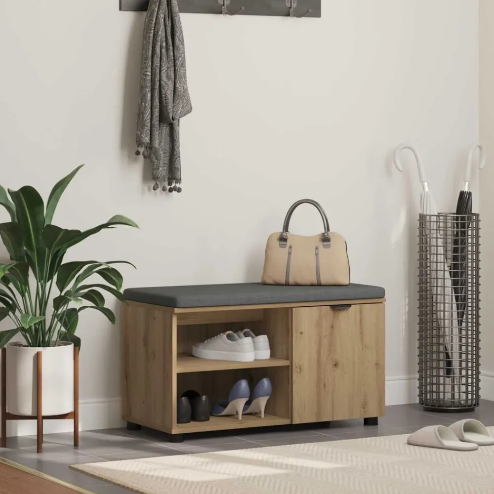 Bancs-vidaXL Banc d'entrée avec coussin Chêne Artisanal 80 x 38 x 46 cm chêne artisanal