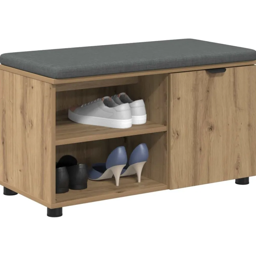 Bancs-vidaXL Banc d'entrée avec coussin Chêne Artisanal 80 x 38 x 46 cm chêne artisanal