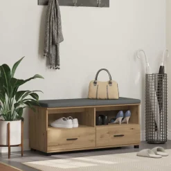 Bancs-vidaXL Banc d'entrée avec coussin Chêne Artisanal 100 x 38 x 46 cm ch&ecirc;ne artisanal
