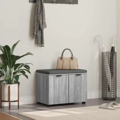 vidaXL Banc d'entrée avec coussin Gris Sonoma 60 x 38 x 46 cm